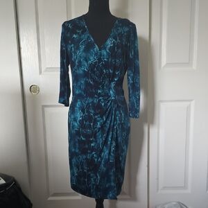 Laundry by Design Blue Patterned Long Sleeve Dress